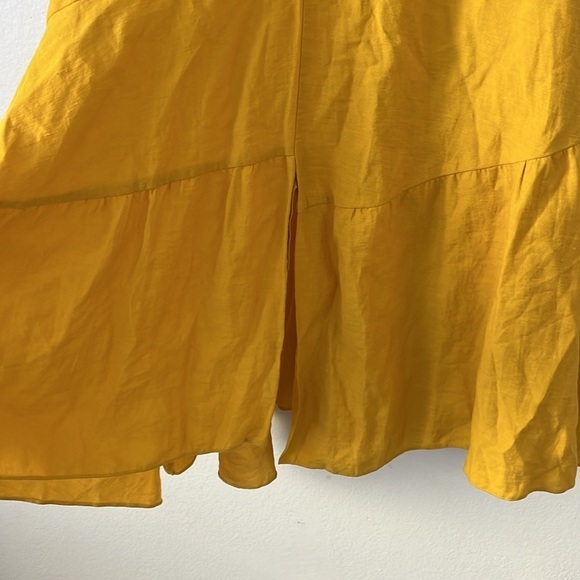 Sandro Paris Tamara Linen Asymmetric Cutout Gathered Twill Yellow Dress Size 34 - Picture 10 of 13